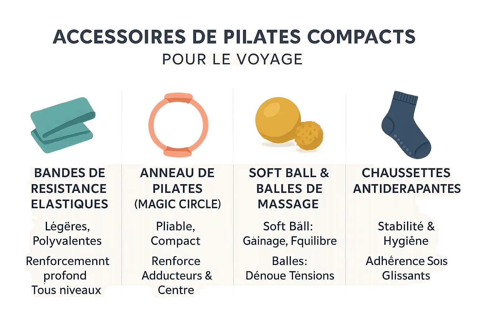 Accessoires compacts pour Pilates en voyage