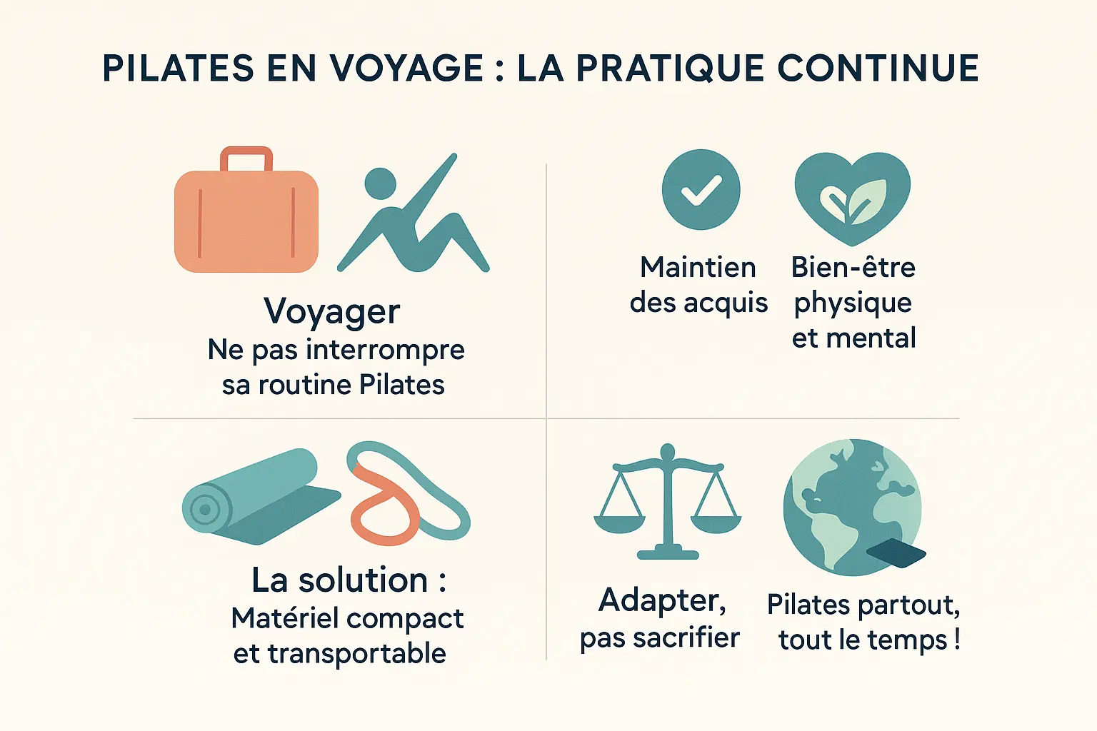 Pilates en voyage : La pratique continue grâce à un matériel adapté